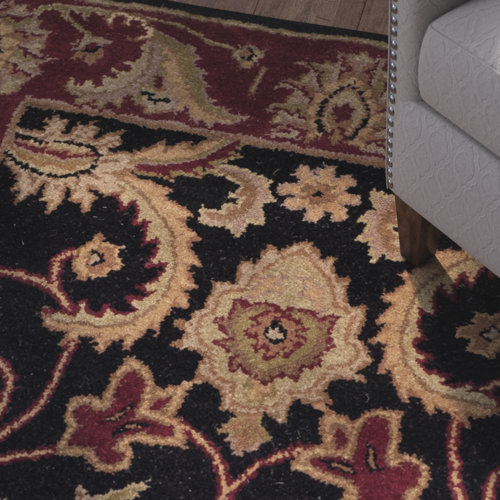 Charlton Home® Bromley Handmade Wool Black / Burgundy Rug & Reviews